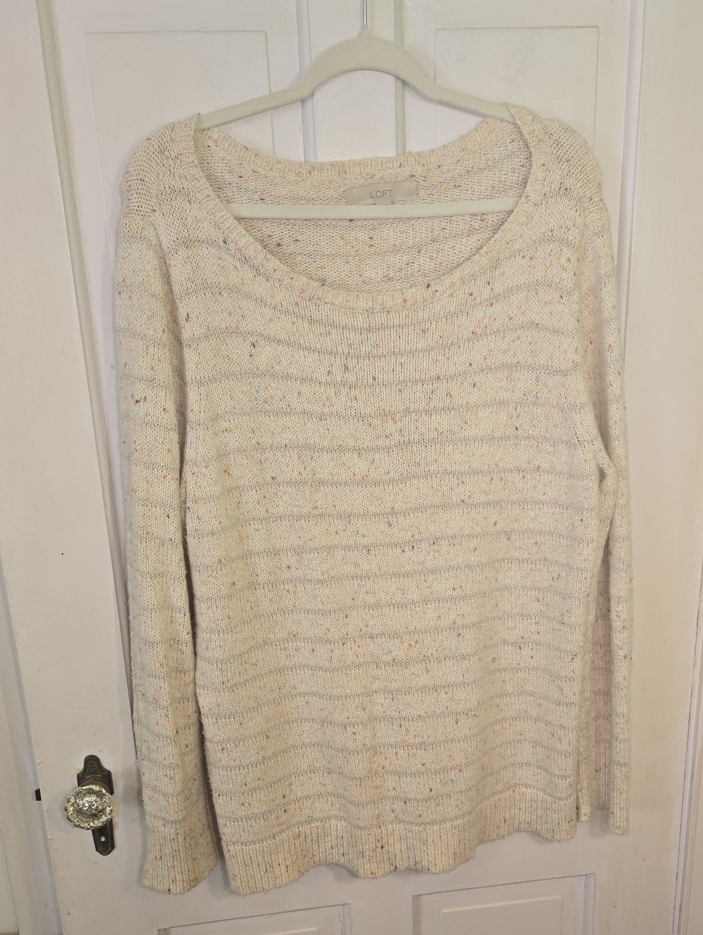 LOFT Cream Speckled Scoop Neck Knit Sweater Size XL